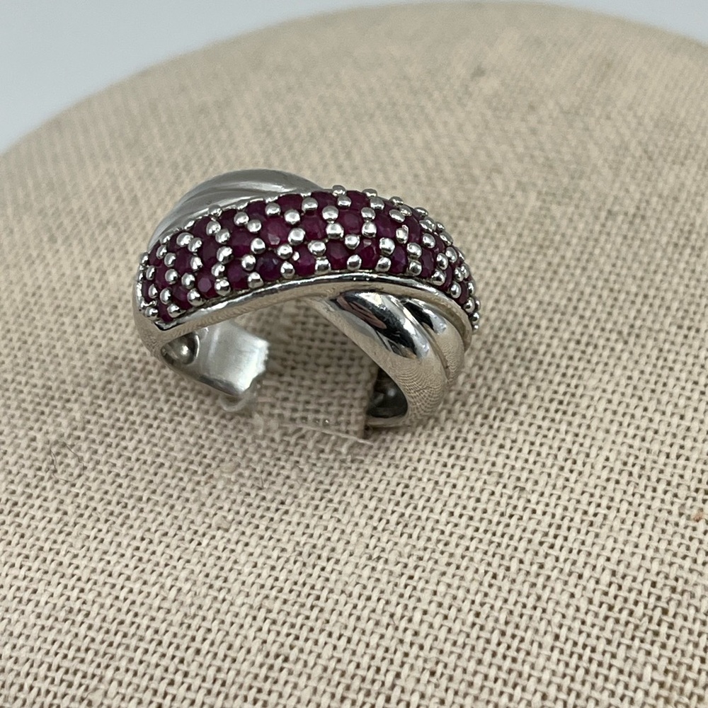 Vintage Estate Sterling Silver Wide Band Ring, Ruby Color Stones Size 5.75 - Picture 5 of 15